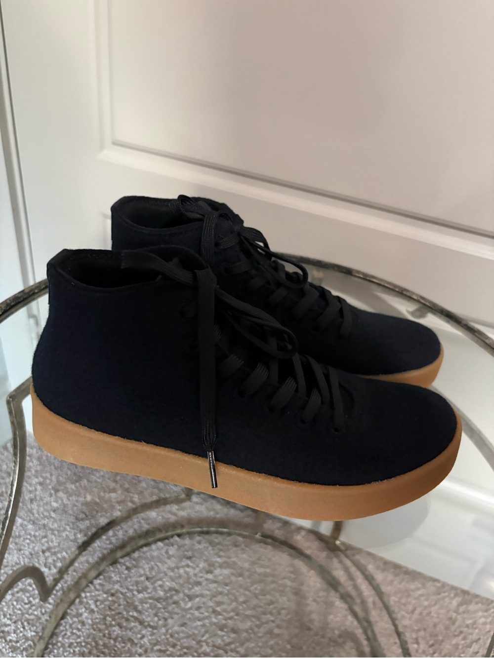 Brand New Never Worn Allbirds Black High-Top Sneakers with Gum Sole